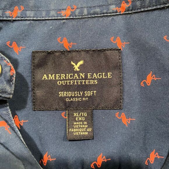 American Eagle Men’s XL Flamingo Print Button-Up Shirt | Seriously Soft 100% Cot - Picture 3 of 7
